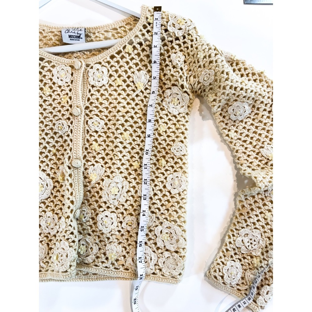 Vintage Moschino Cheap and Chic 100% Wool Cardigan Floral Appliqué Sz S - Picture 14 of 14